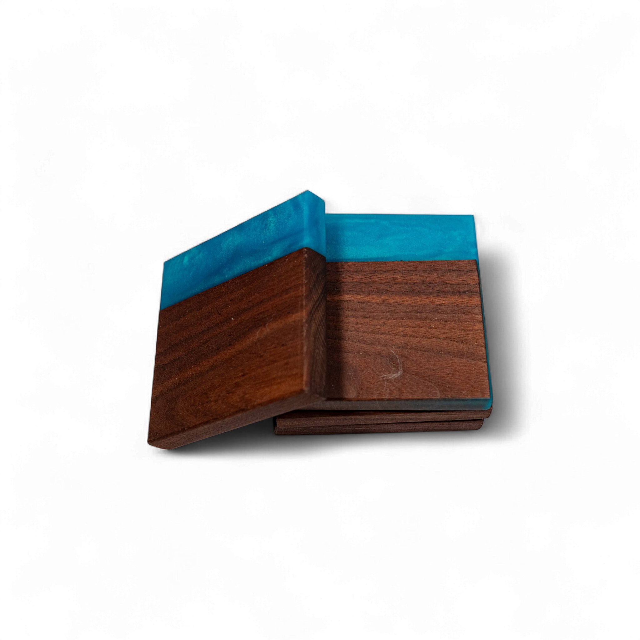 Walnut with Sea Blue Epoxy Coaster
