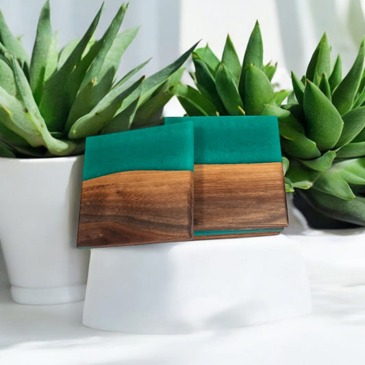 Walnut with Turquoise Epoxy Coaster