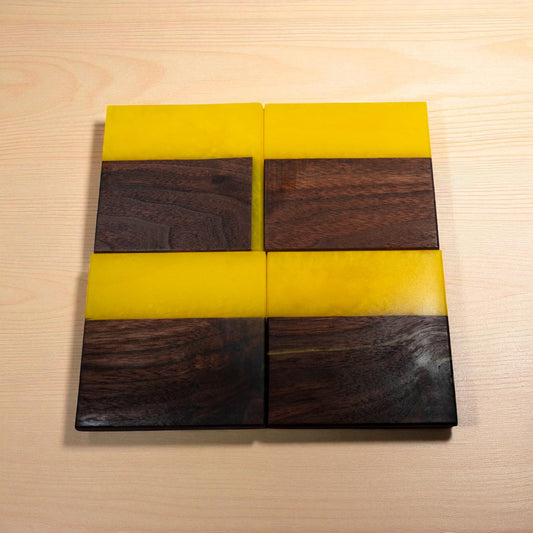 Walnut with Yellow Epoxy Coaster