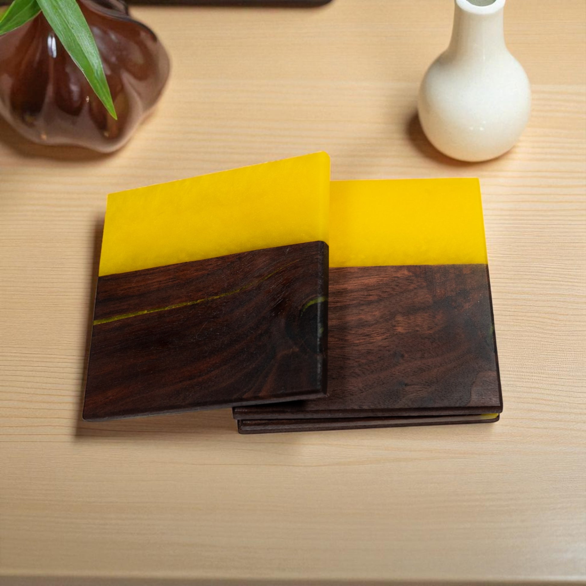 Walnut with Yellow Epoxy Coaster