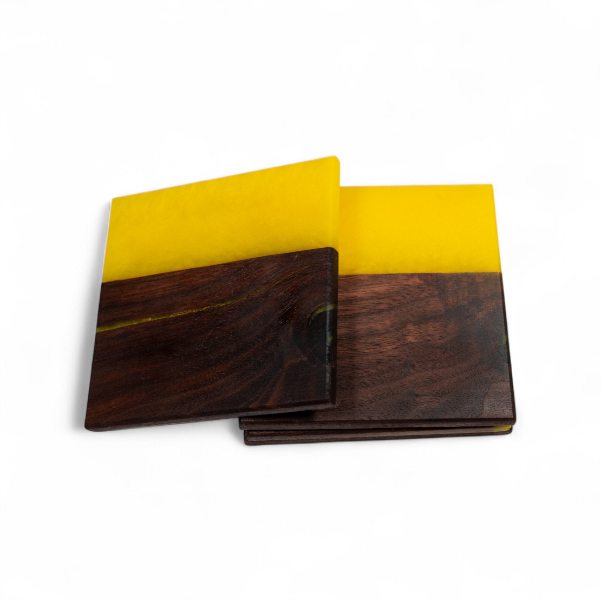Walnut with Yellow Epoxy Coaster