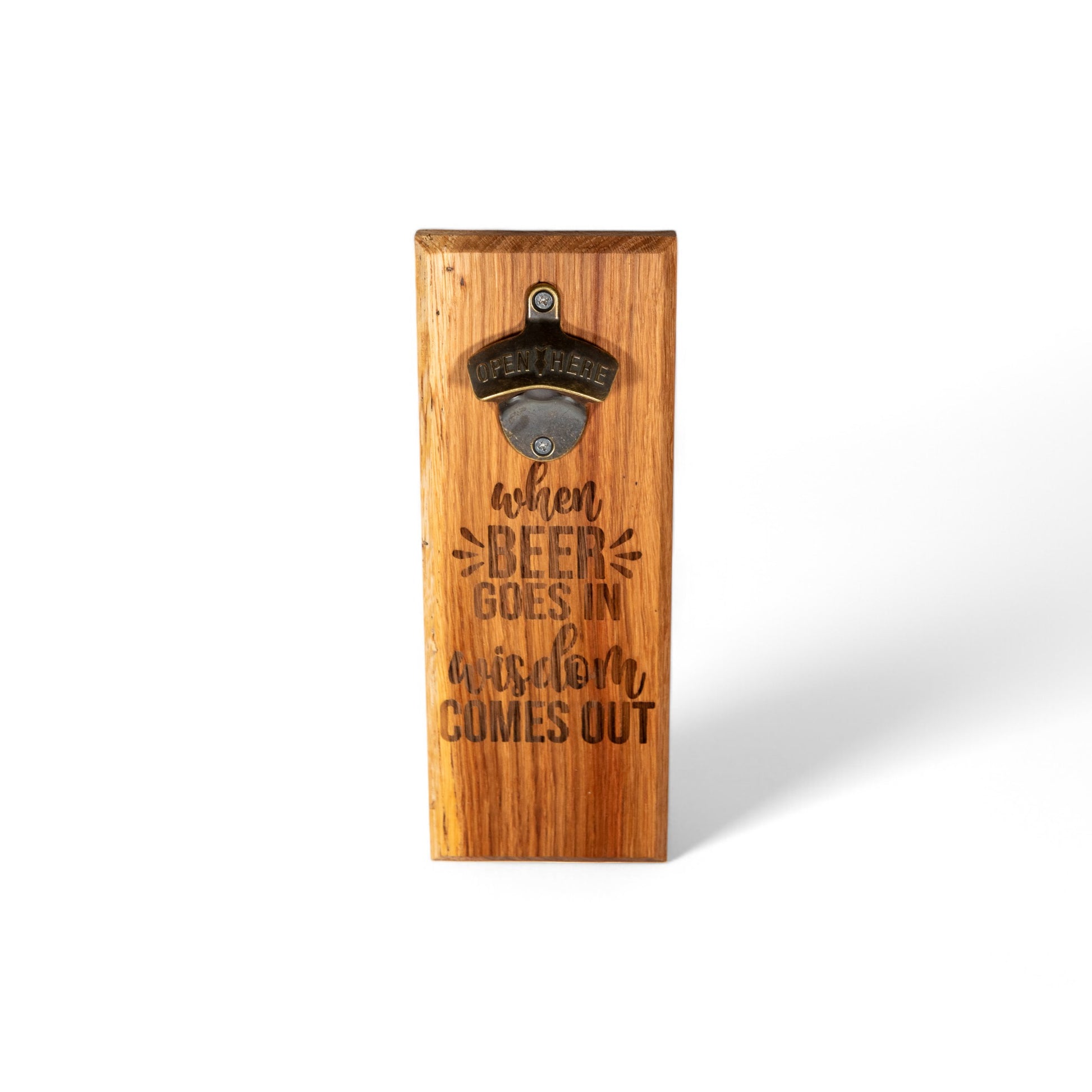 When beer Goes in" Wall Mounted Magnetic Bottle Opener