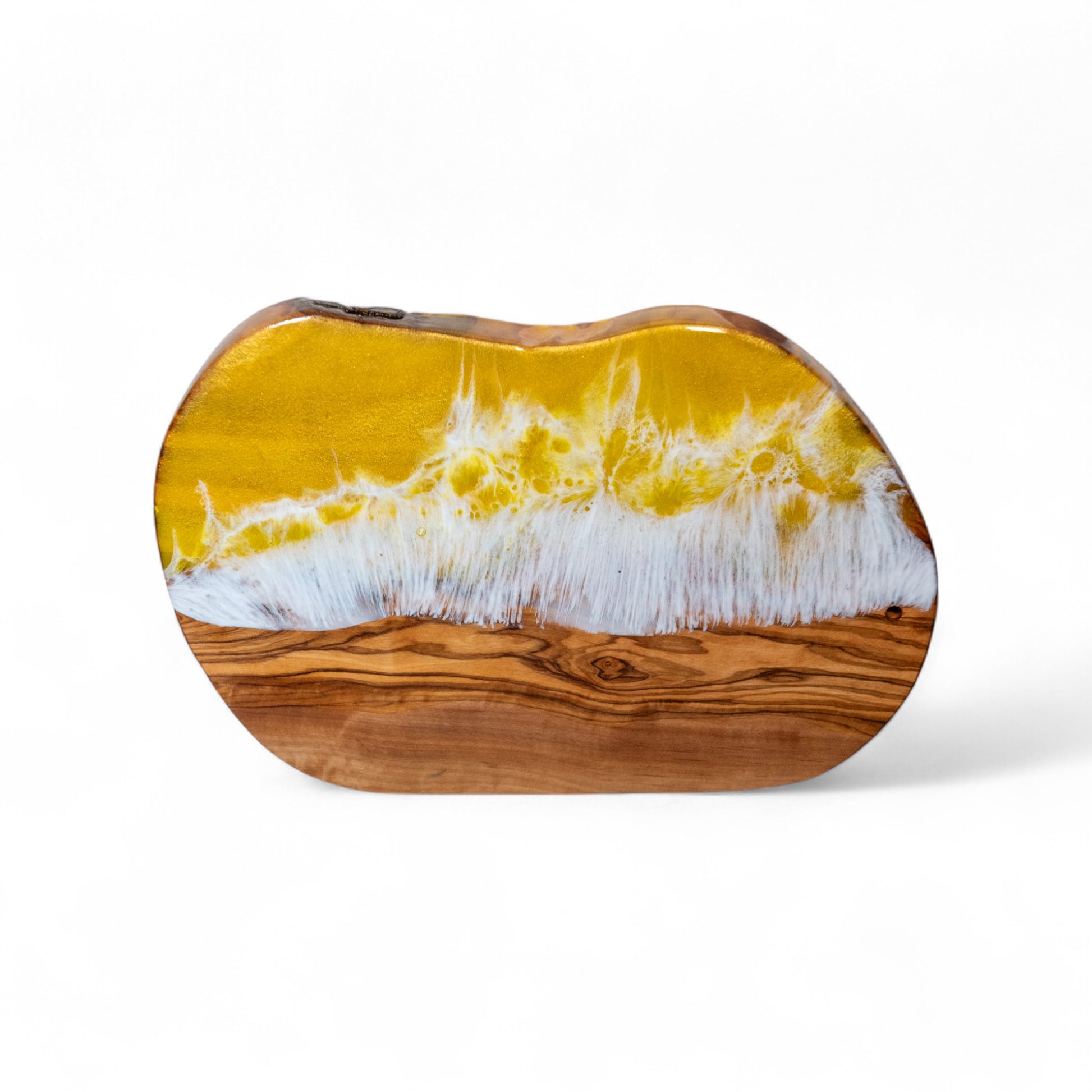 Yellow Handcrafted Ocean Wave Olive Wood Charcuterie Board - Serving Platter