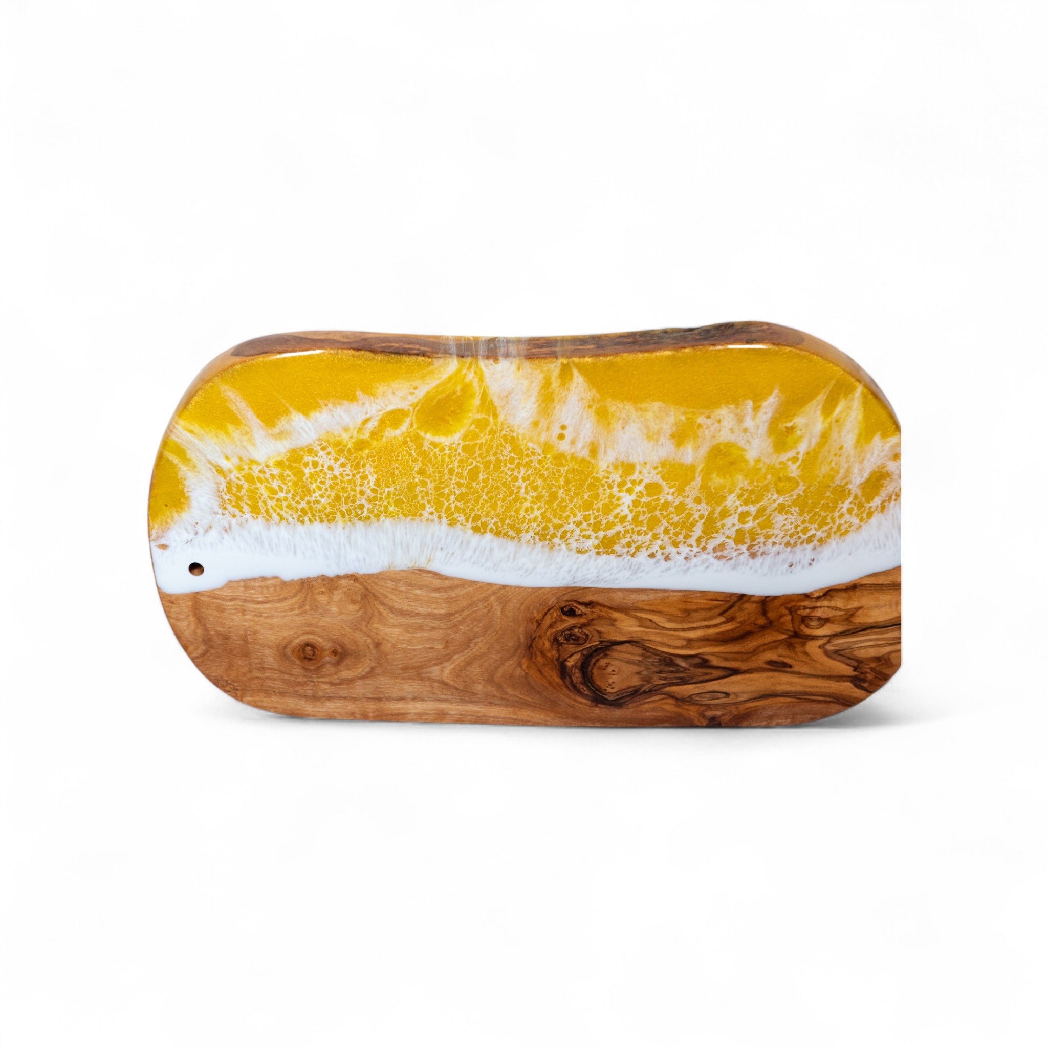 Yellow Handcrafted Ocean Wave Olive Wood Charcuterie Board - Serving Platter