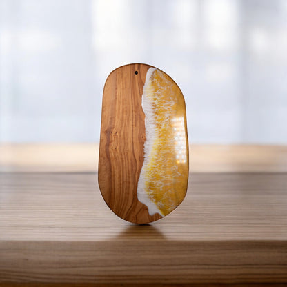 Yellow Handcrafted Ocean Wave Olive Wood Charcuterie Board - Serving Platter