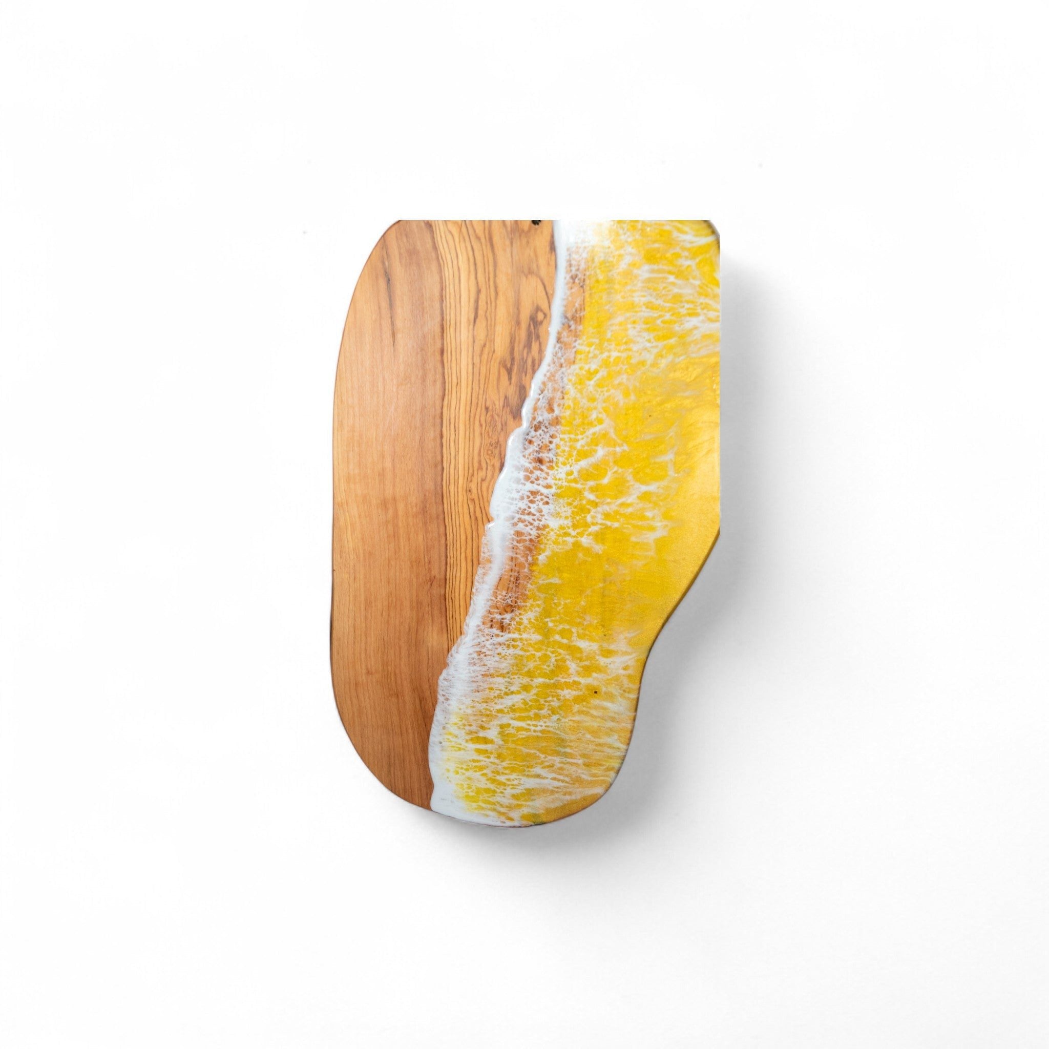 Yellow Handcrafted Ocean Wave Olive Wood Charcuterie Board - Serving Platter