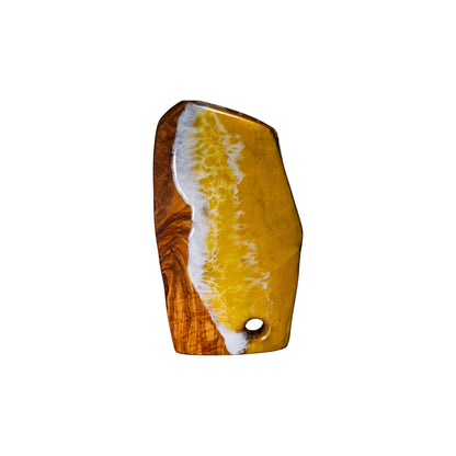 Yellow Handcrafted Ocean Wave Olive Wood Charcuterie Board- Serving Platter