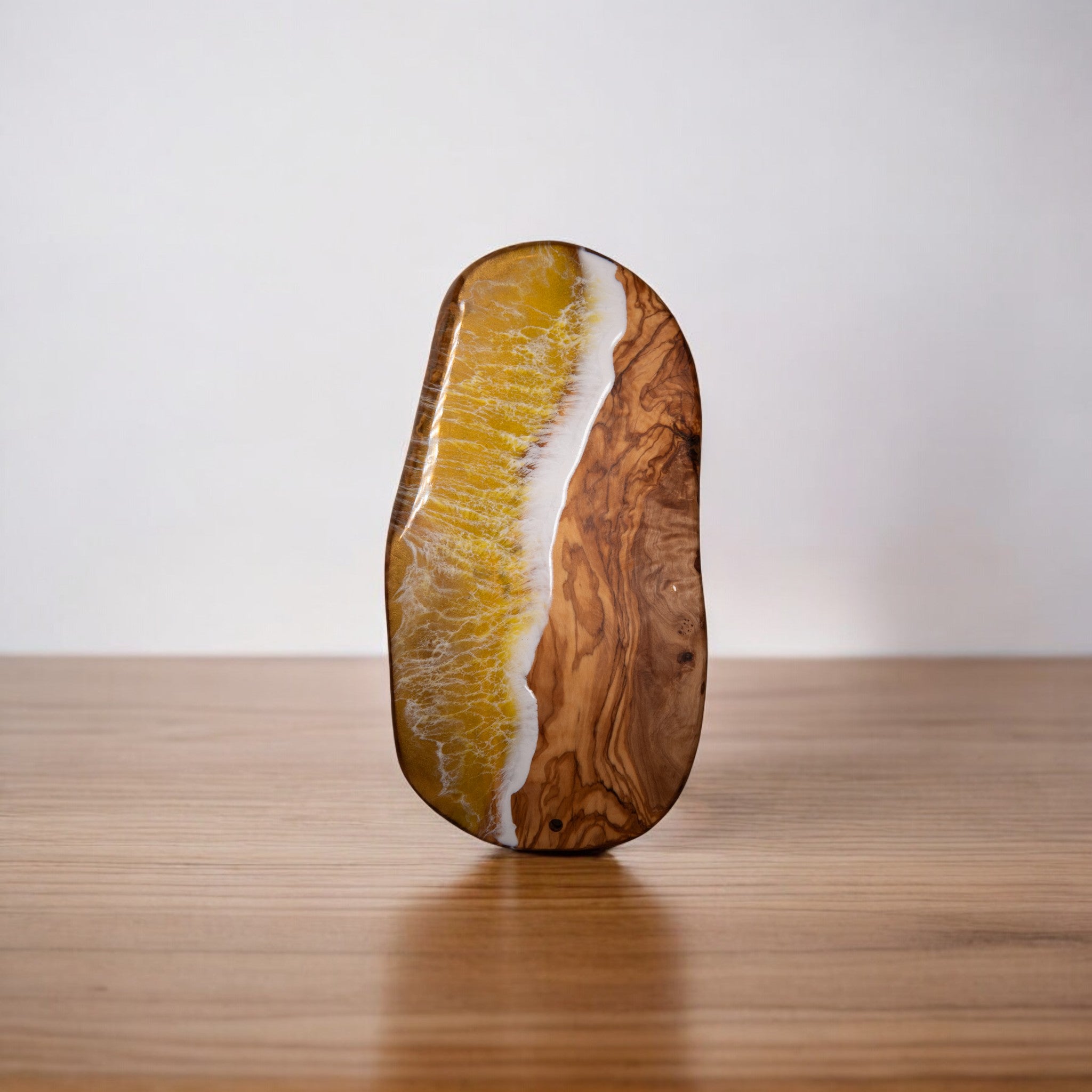 Yellow Handcrafted Ocean Wave Olive Wood Charcuterie Board - Serving Platter