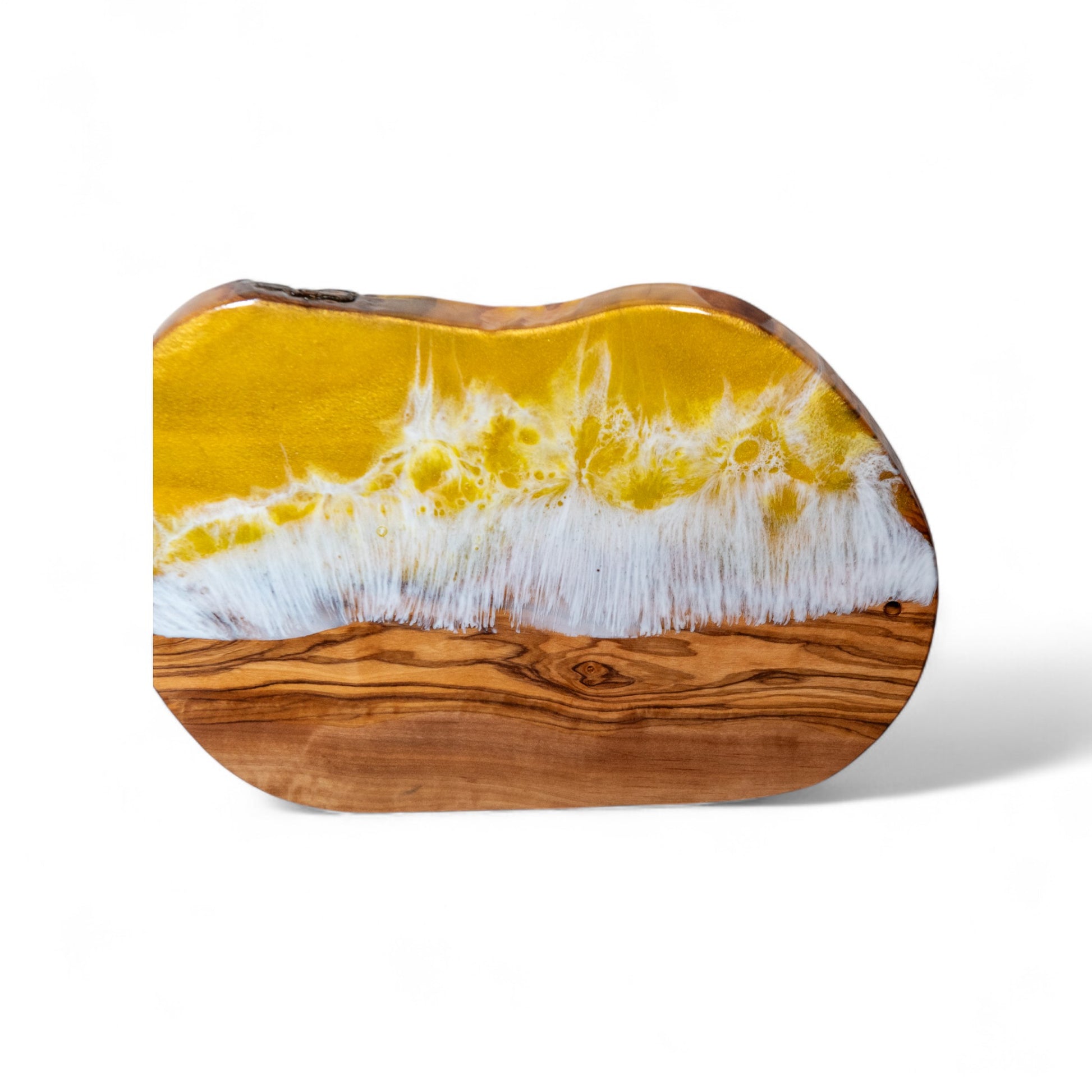 Yellow Handcrafted Ocean Wave Olive Wood Charcuterie Board - Serving Platter