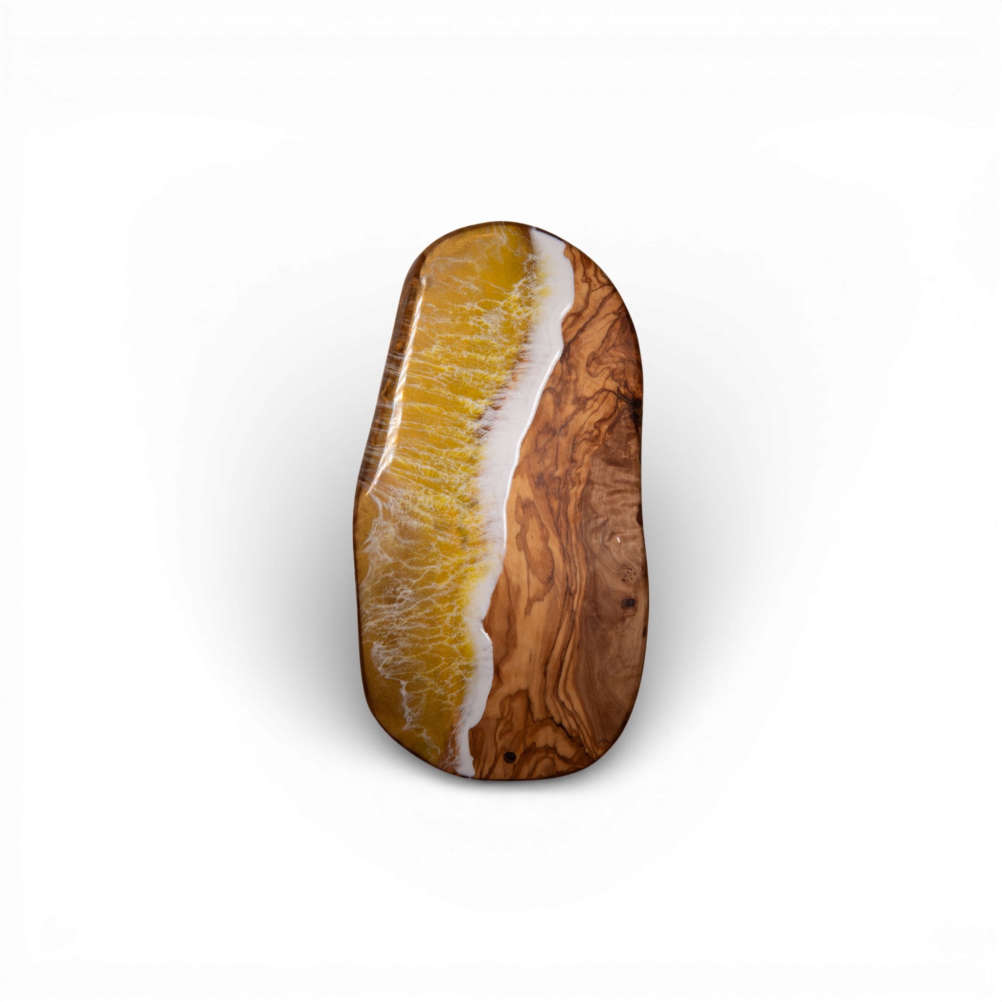 Yellow Handcrafted Ocean Wave Olive Wood Charcuterie Board - Serving Platter