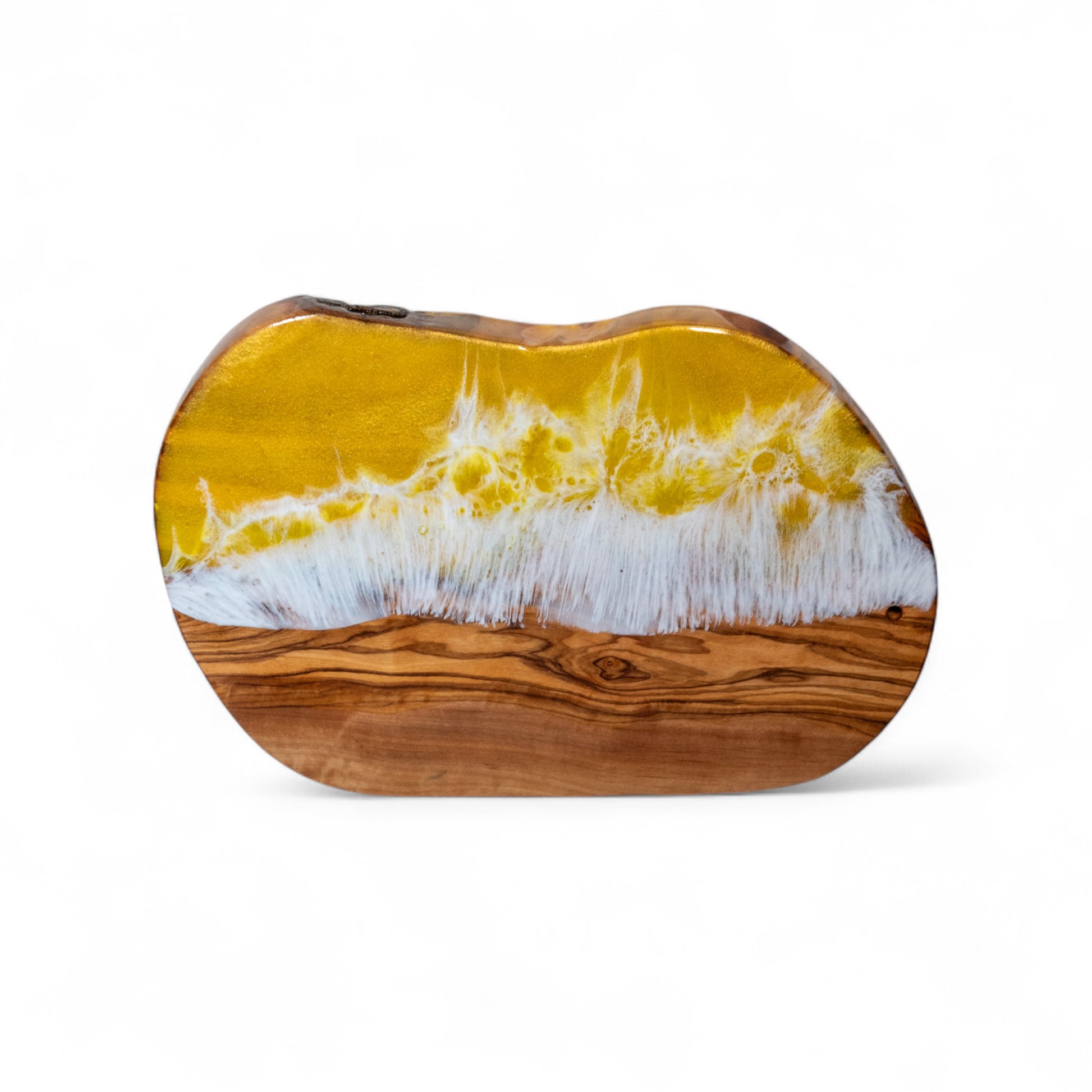 Yellow Handcrafted Ocean Wave Olive Wood Charcuterie Board - Serving Platter