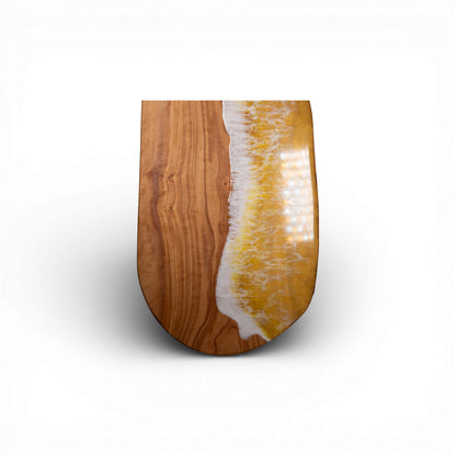 Yellow Handcrafted Ocean Wave Olive Wood Charcuterie Board - Serving Platter