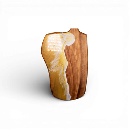 Yellow Handcrafted Ocean Wave Olive Wood Charcuterie Board - Serving Platter