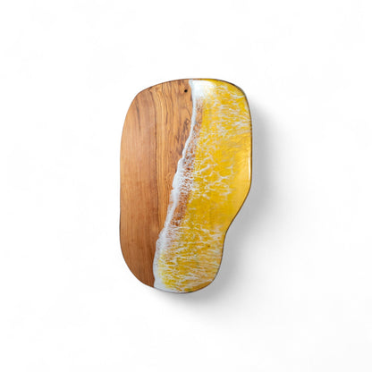 Yellow Handcrafted Ocean Wave Olive Wood Charcuterie Board - Serving Platter