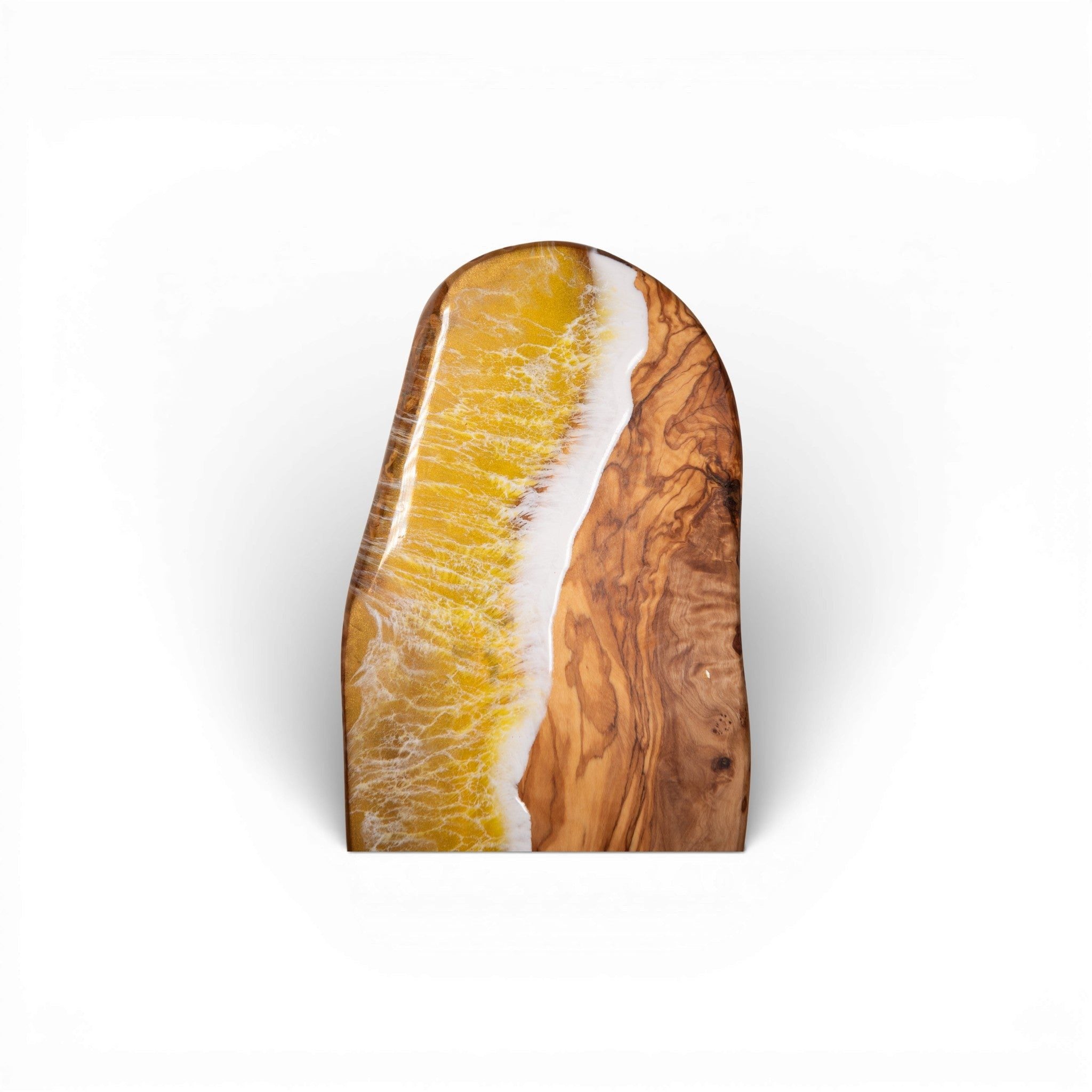 Yellow Handcrafted Ocean Wave Olive Wood Charcuterie Board - Serving Platter
