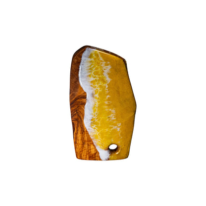 Yellow Handcrafted Ocean Wave Olive Wood Charcuterie Board- Serving Platter