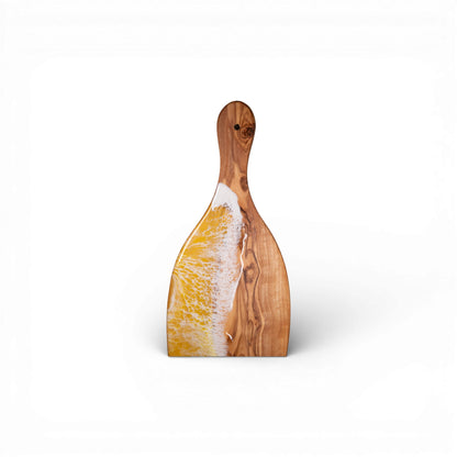 Yellow Handcrafted Ocean Wave Olive Wood Charcuterie Board - Serving Platter