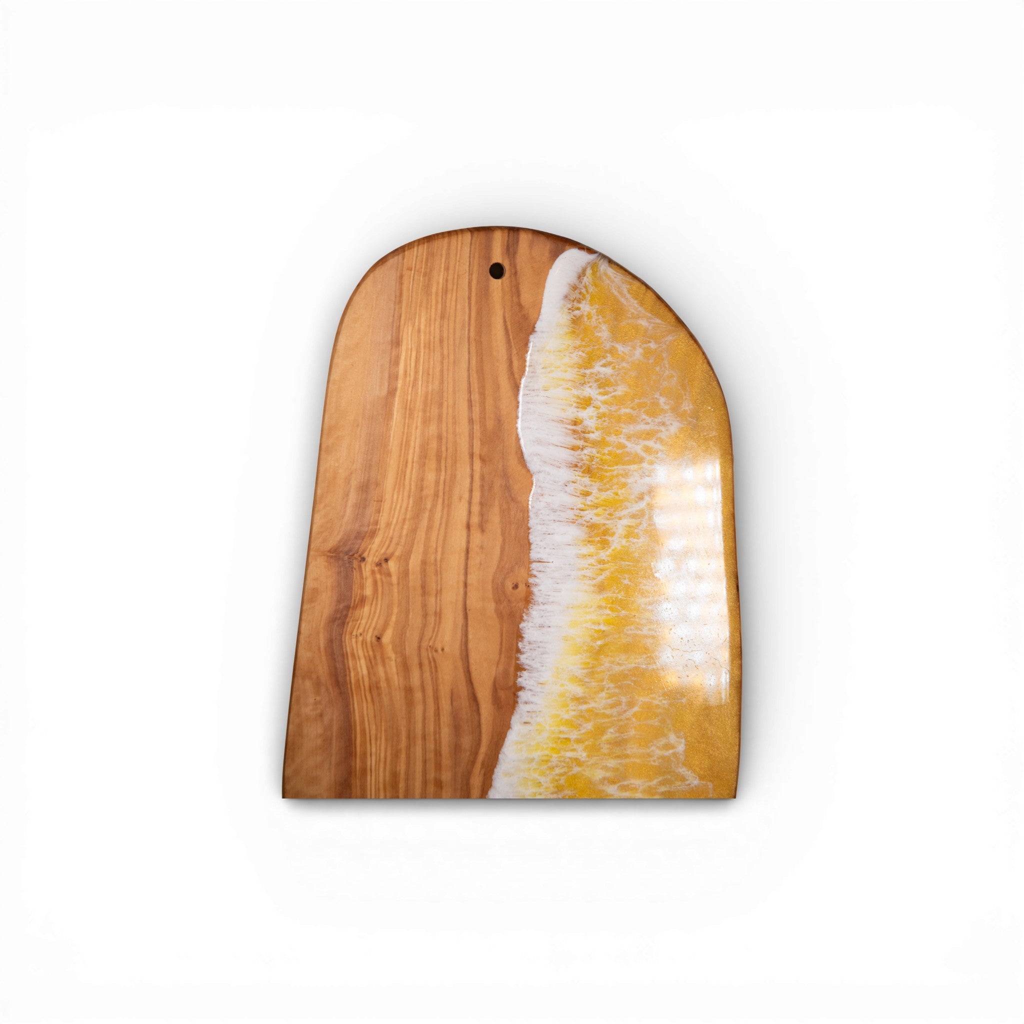 Yellow Handcrafted Ocean Wave Olive Wood Charcuterie Board - Serving Platter
