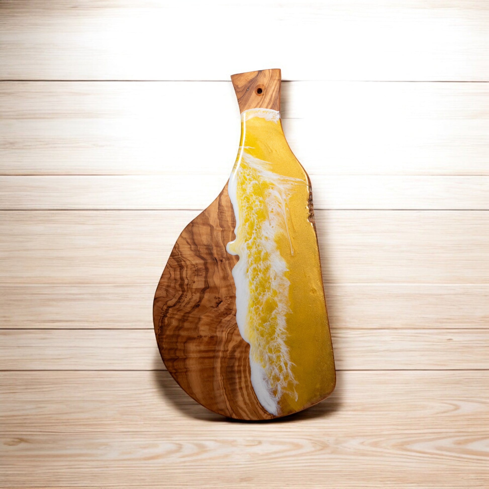 Yellow Handcrafted Ocean Wave Olive Wood Charcuterie Board - Serving Platter