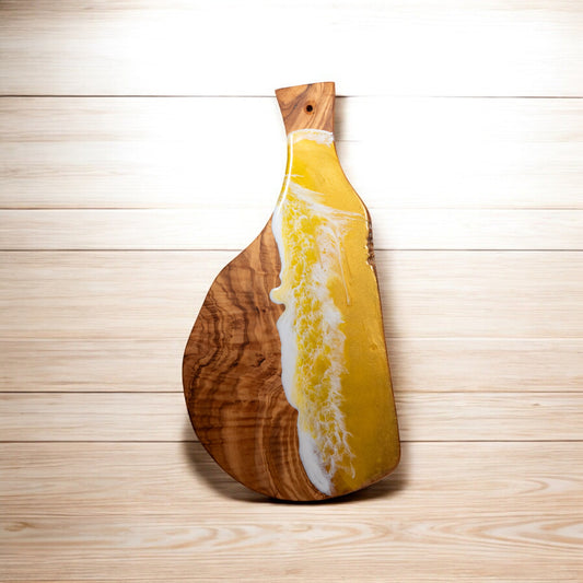Yellow Handcrafted Ocean Wave Olive Wood Charcuterie Board - Serving Platter