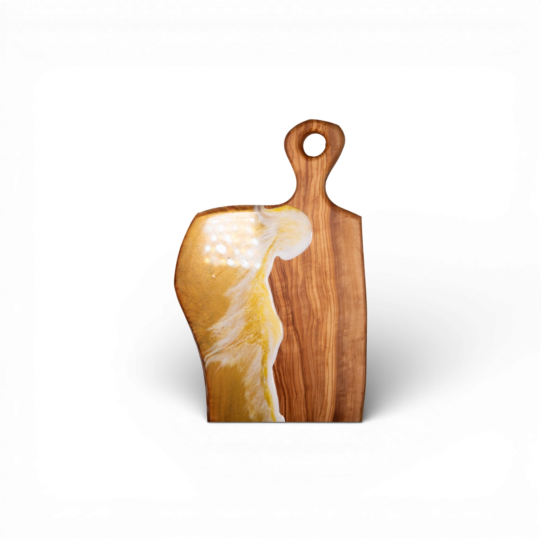 Yellow Handcrafted Ocean Wave Olive Wood Charcuterie Board - Serving Platter