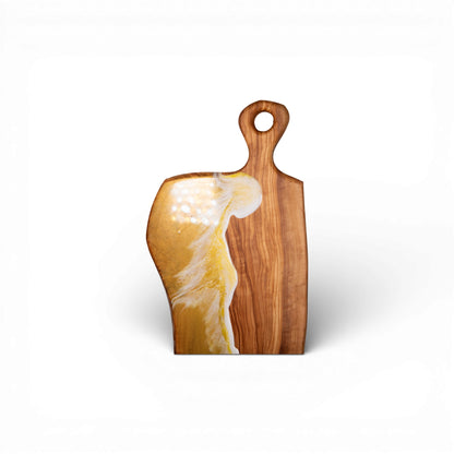 Yellow Handcrafted Ocean Wave Olive Wood Charcuterie Board - Serving Platter