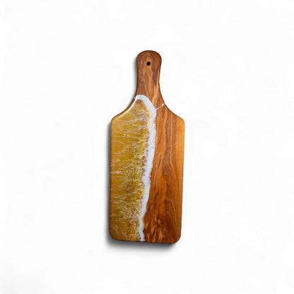 Yellow Handcrafted Ocean Wave Olive Wood Charcuterie Board - Serving Platter