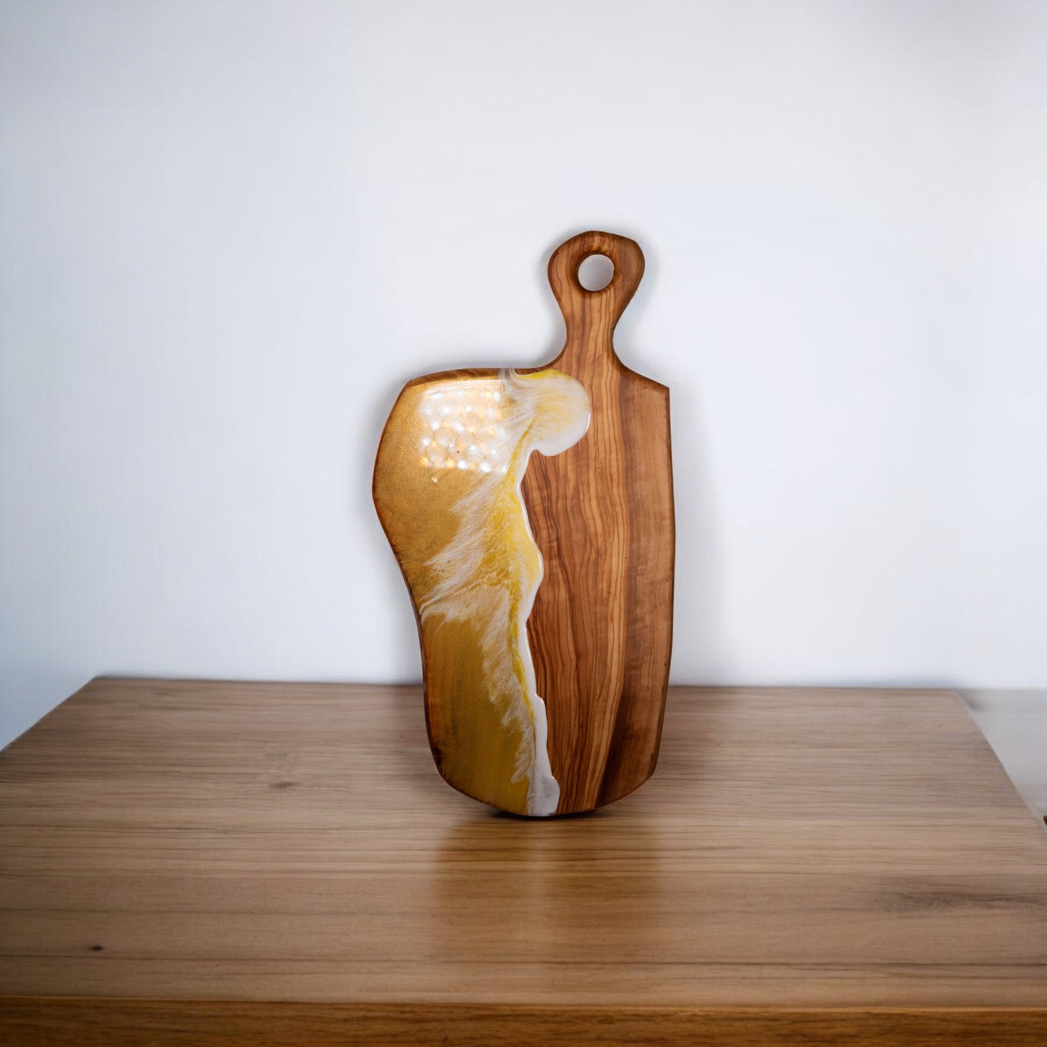 Yellow Handcrafted Ocean Wave Olive Wood Charcuterie Board - Serving Platter