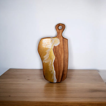 Yellow Handcrafted Ocean Wave Olive Wood Charcuterie Board - Serving Platter