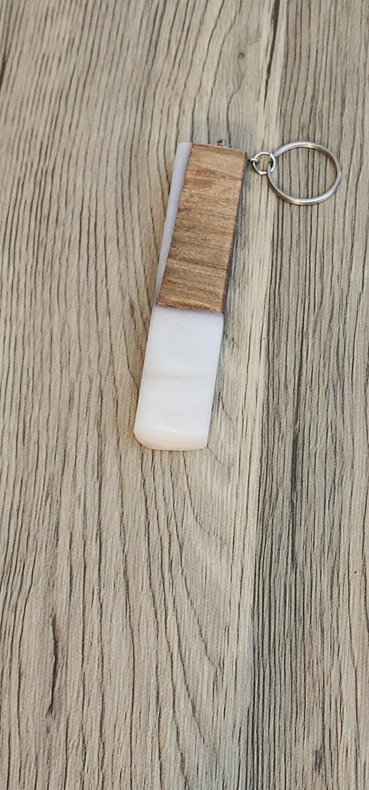 White opaque epoxy and maple wood keychain detail